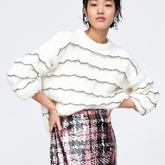 Zara Knit Wool Mohair Ruffle Crew Sweater - Picture 4 of 4